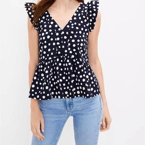 LOFT Flutter Sleeve Double V Peplum Top in Navy size XL